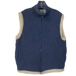 Vintage Mens L CEDAR BEND Sweater Vest Faux Sherpa Lining Blue Zip Front Grandpa